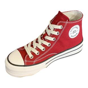 韩国帆布鞋女休闲厚底春款百搭高帮内增高小白鞋ins鞋子潮鞋板鞋