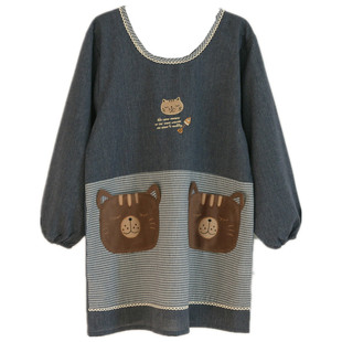 围裙长袖家用厨房反穿罩衣女士大人卡通时尚工作画画日式做饭围裙