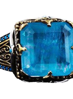 帕拉伊巴碧玺蓝色宝石纯银戒指