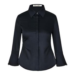 EMPTY PAGE宝蓝/咖啡色薄款中袖修身显瘦衬衫