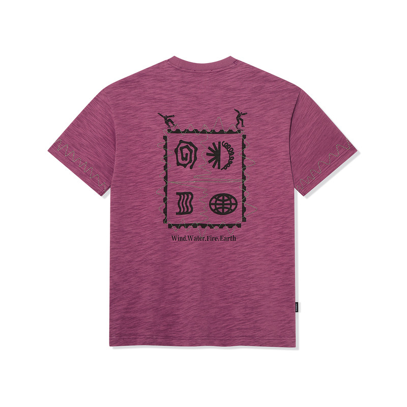 美国ELEMENT滑板短袖T恤女玫红色宽松美式印花竹节棉重磅上衣男