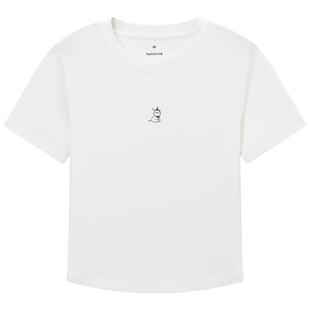 【西高地联名】热风女士白色短袖T恤2025年夏季新款小狗印花短袖T