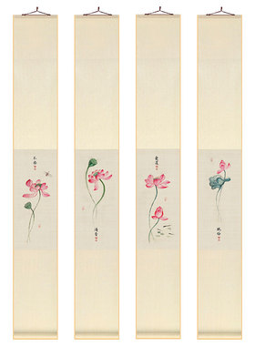 禅意荷花卷轴挂画竖版餐厅