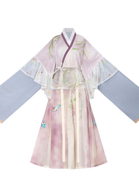 花朝记｜紫玉萦风｜晋制汉服荷叶缘边半袖交窬裙绣花印花紫公主风