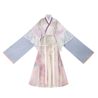 花朝记｜紫玉萦风｜晋制汉服荷叶缘边半袖交窬裙绣花印花紫公主风