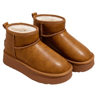 灰色厚底雪地靴女款2025新款冬季鞋子内增高女鞋加绒短靴保暖棉鞋