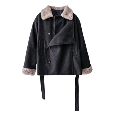 秋冬毛领加厚毛呢大衣外套