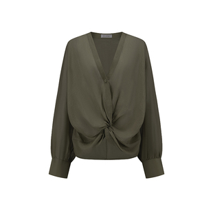 【正品授权】INTO THE EAST 26春夏 橄榄绿v领扭结设计上衣