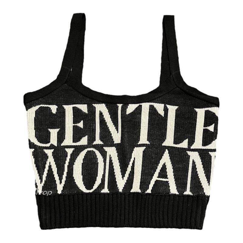 【yuan】Gentlewoman泰国gm针织黑色白字母吊带背心自留款