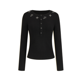 创世纪元【素织星绣】2026星星月亮刺绣弹力修身T恤女内搭打底衫