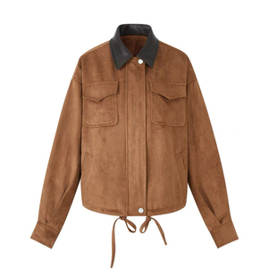 LAFREEDOM官方授权Miu系巴恩风麂皮绒皮领夹克外套LAF350923