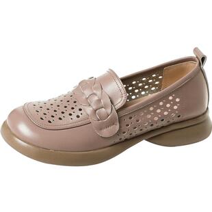 通勤百搭超火大码女夏胖脚宽女鞋春秋女皮鞋时尚透气真皮软底单鞋