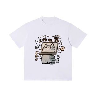 美短猫咪麻木搞笑短袖t恤男女2025夏季新款休闲宽松大码T纯棉上衣