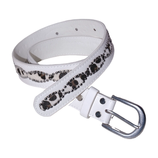 复古豹纹铆钉拼接镀银扣头皮带千禧辣妹风小众设计感百搭配饰腰带