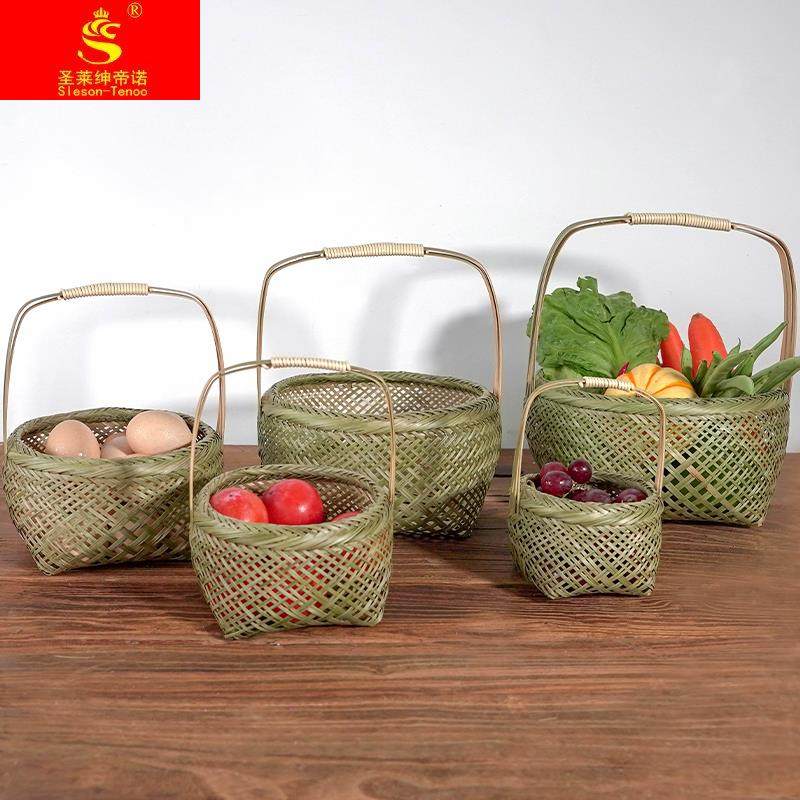 竹编制品手提竹篮手工编织迷你竹编小篮子小菜篮竹子篓筐