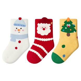 尼多熊2025宝宝圣诞袜冬季加厚棉袜毛圈儿童圣诞节袜子婴儿红袜子