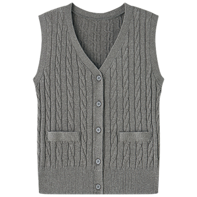 HaloLuuv领灰色针织马甲女开衫