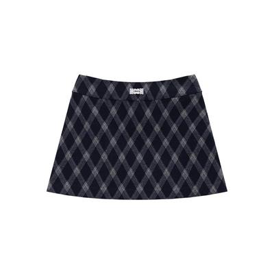 ablueberry蓝色菱格短裙女秋冬