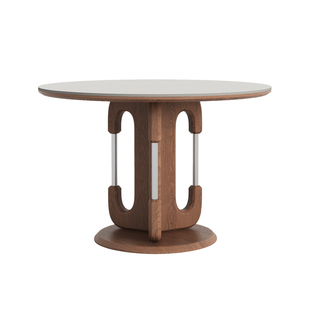 奥古斯特 包豪斯实木餐桌胡桃色中古风1米小户型新款纯白岩板圆桌