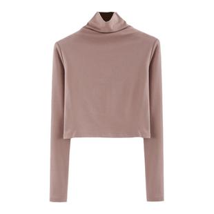 春季新款韩版高领纯白修身显瘦短款高腰长袖体恤内搭女上衣打底衫