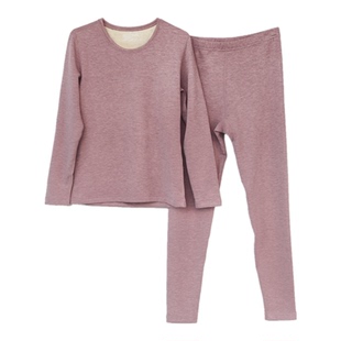 格凯400克特厚澳洲羊毛速暖发热保暖内衣 青年圆领磨毛秋衣秋裤女