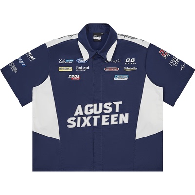 XXZXX潮牌机车图案撞色短袖衬衫