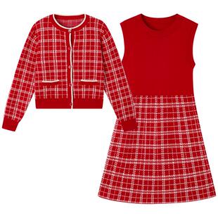 【含绵羊毛】eland kids衣恋童装女童针织套装春秋外套演出连衣裙