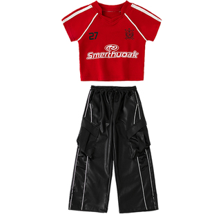 少儿jazz爵士舞潮服女童甜酷短款上衣皮裤模特走秀韩舞街舞演出服