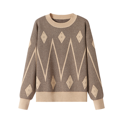 慵懒风菱形套头毛衣女秋冬2025新款高级感宽松短款内搭针织打底衫