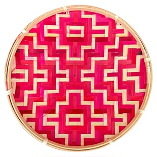 竹编平板彩色簸箕家用水果收纳筐舞蹈用彩色竹盘点心托盘表演装饰