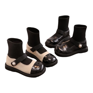 女童鞋子儿童马丁小短靴子袜靴2025新款秋冬季女宝宝加绒公主皮靴