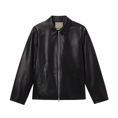 UNICAHOMME/美式机车风进口亮面小牛皮夹克复古外套