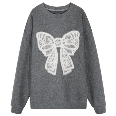 今屿花花加绒灰色卫衣女