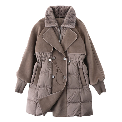 妈妈冬季羽绒服高端绵羊毛大衣