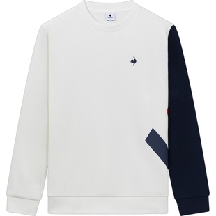 乐卡克法国公鸡秋冬季男子圆领加绒卫衣弹力撞色潮流休闲套头衫