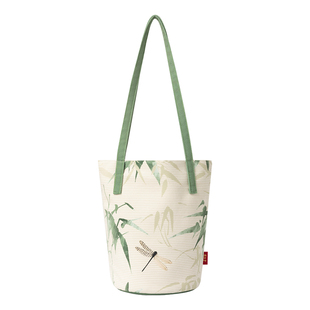 彩衣堂国风竹子手拎单肩腋下斜挎通勤水桶包托特汉服文艺文创礼物