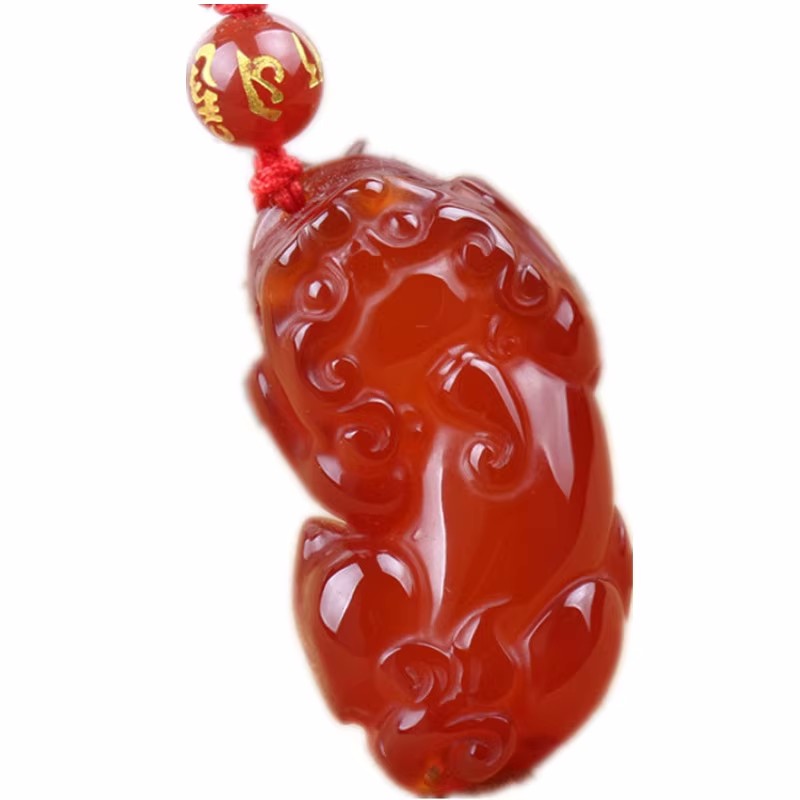 红玛瑙貔貅吊坠项链皮丘毛衣链