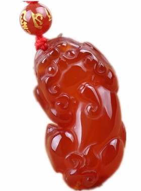 红玛瑙貔貅吊坠项链皮丘毛衣链