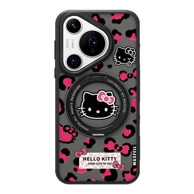 MASFEIL × 粉色豹纹凯蒂适用华为Pura80手机壳p70pro新款磁吸带支架Fo5全包保护套p70ultra支点壳por+简约女