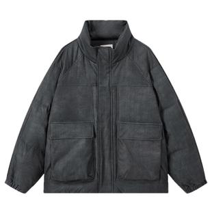 流石男装工装风短款羽绒服2025年冬季新款男士重磅加厚立领夹克潮