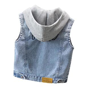 儿童牛仔马甲春秋款2024新款男宝宝春装连帽坎肩外穿男童背心纯棉