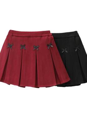 女童韩版甜美百搭毛呢百褶裙短裙