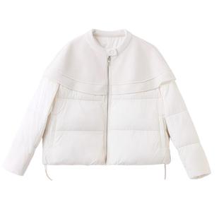 杭州现货2025新款冬季荷叶边羽绒服女时尚设计感毛呢拼接显瘦外套