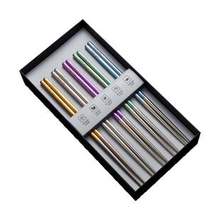 咖朴纯钛彩色筷子5双礼盒中国风手工磨砂复古轻奢元素日式筷子