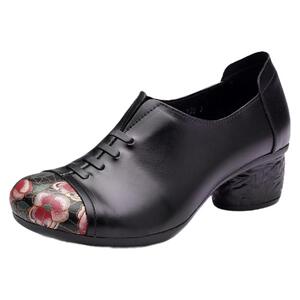 复古民族风女鞋2023春季妈妈鞋软底女舒适中跟真皮中老年女士单鞋