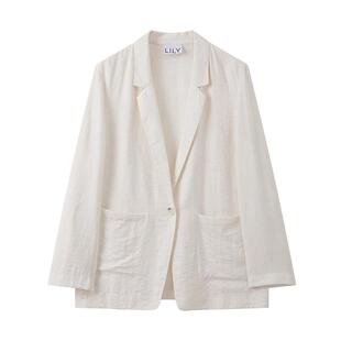 博主同款LILY含亚麻简约宽松休闲通勤薄款白色西装外套2025新款
