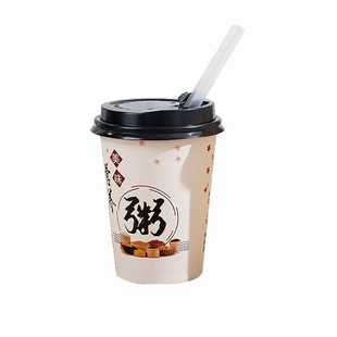 粥杯一次性商用带盖粗吸管特厚防漏便携早餐好粥道稀饭外卖打包杯