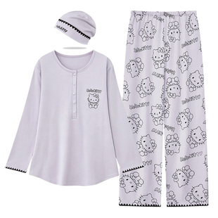 KT猫纯棉吸汗月子服春秋产后产妇哺乳孕妇睡衣夏季薄款待产家居服