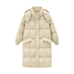 小个子连帽羽绒服女加厚2025年新款休闲韩版中长款白鸭绒冬季外套
