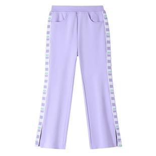 安奈儿女童装全腰针织单裤2024春季新款休闲长裤微喇开叉卫裤百搭